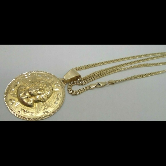 14K Gold Cuban link chain with Jesus Pendant NICE! - Picture 10 of 12